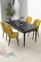 Hanah Home Juego de Mesa y Sillas de Comedor de 5 Piezas, Mármol Negro y Mostaza